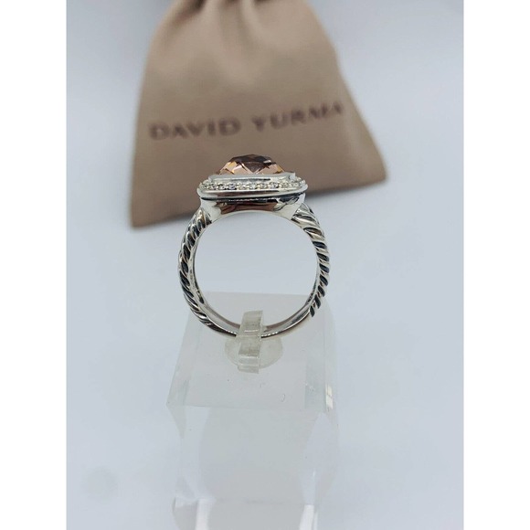 David Yurman Sterling Silver Albion Ring 11mm Morganite and Diamonds Size 9 - Picture 3 of 5